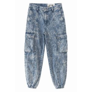 Women's Acid Wash Cargo Jeans Tapered Leg Utility Denim